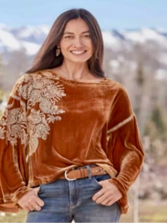 Sundance Tops - Sundance Caramel Dreams Harvest Boho Velvet Bell Sleeve Top